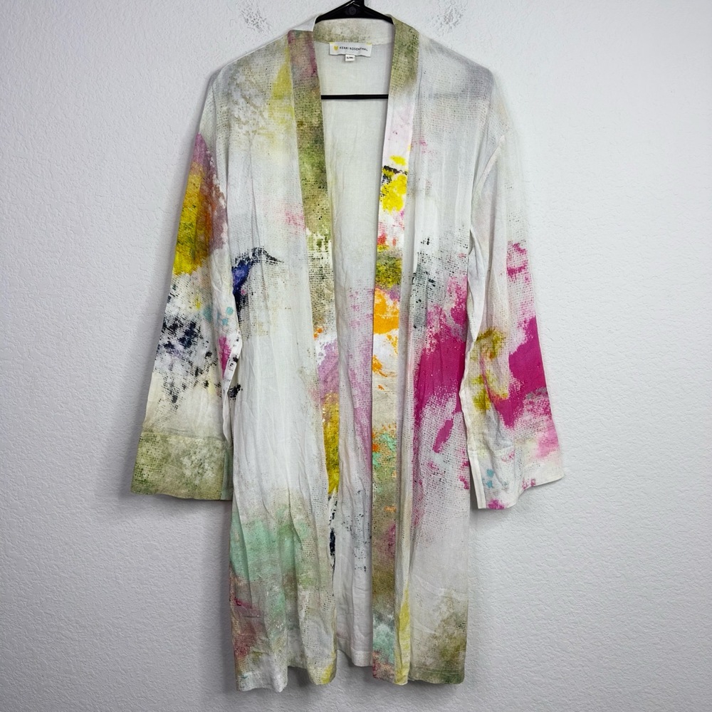 Kerri Rosenthal Duster Womens L/XL Colorful Abstract Artsy Paint Splatter Kimono